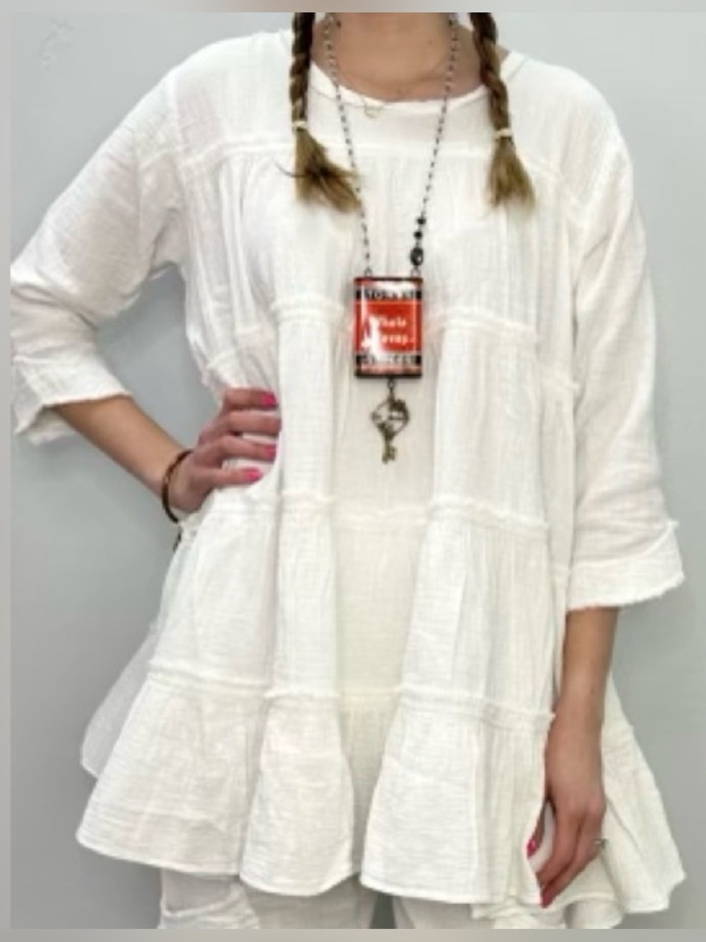 White cotton gauze tunic/ dress